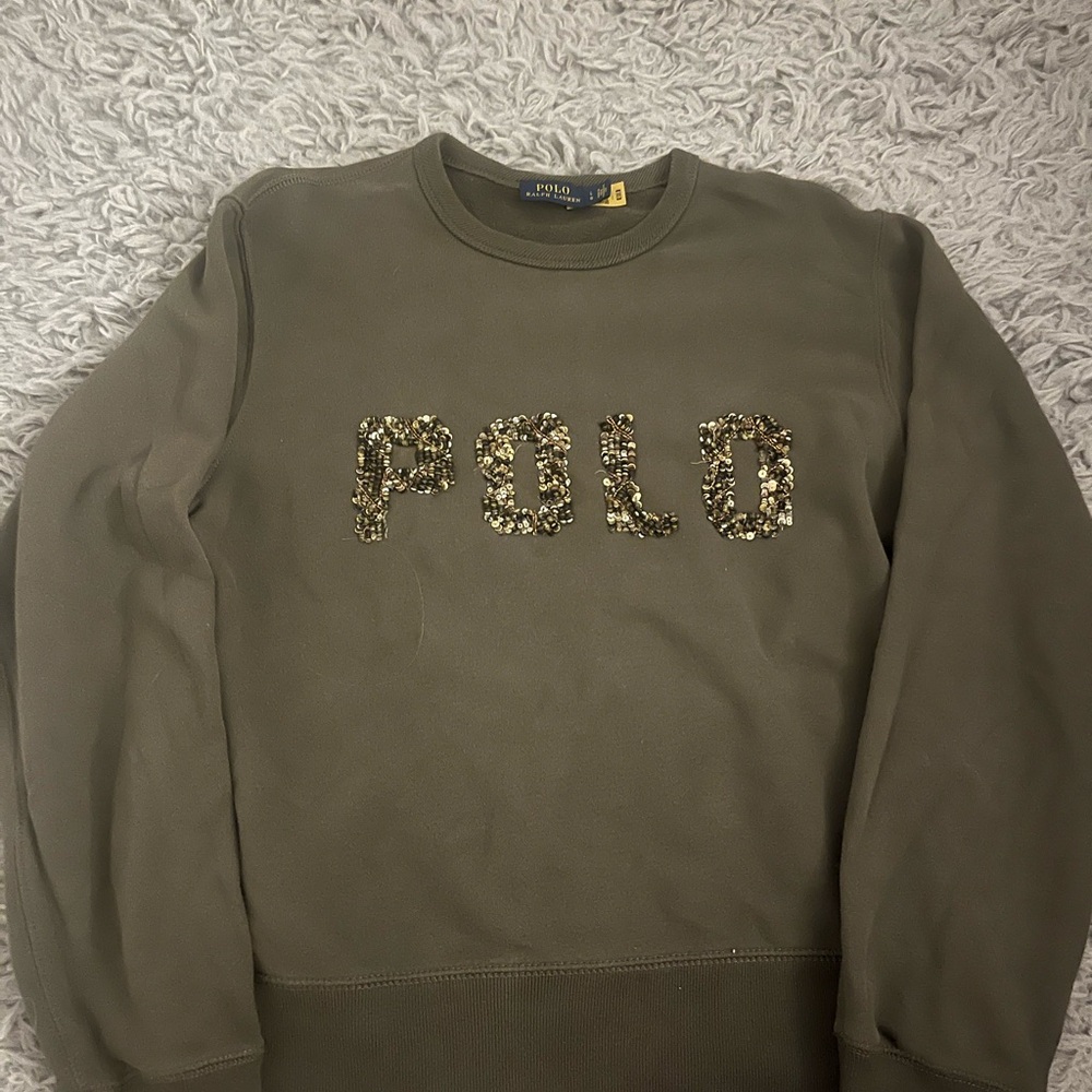 Polo by Ralph Lauren Olive Gold Beaded Green Crewneck